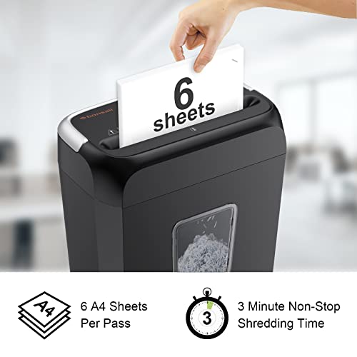 Bonsaii Paper Shredder for Home Use,6-Sheet Crosscut Paper and Credit Card Shredder for Home Office,Home Shredder with Handle for Document,Mail,Staple,Clip-3.4 Gal Wastebasket(C237-B)