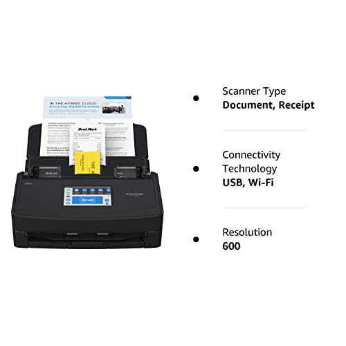 Fujitsu ScanSnap iX1600 Wireless or USB High-Speed Cloud Enabled Document, Photo & Receipt Scanner with Large Touchscreen and Auto Document Feeder for Mac or PC, Black