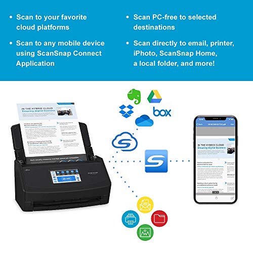 Fujitsu ScanSnap iX1600 Wireless or USB High-Speed Cloud Enabled Document, Photo & Receipt Scanner with Large Touchscreen and Auto Document Feeder for Mac or PC, Black