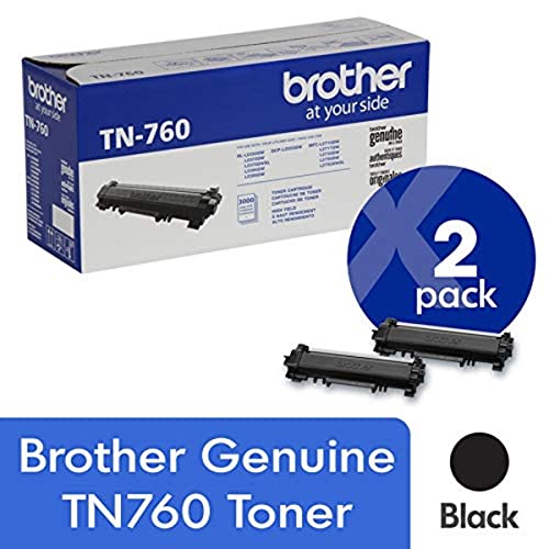 Brother Genuine TN760 2-Pack High Yield Black Toner Cartridge with approximately 3,000 page yield/cartridge