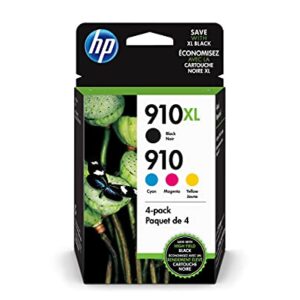 HP 910 / 910Xl (3Jb41an) Ink Cartridges (Cyan Magenta Yellow Black) 4-Pack in Retail Packaging