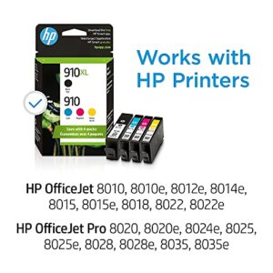HP 910 / 910Xl (3Jb41an) Ink Cartridges (Cyan Magenta Yellow Black) 4-Pack in Retail Packaging