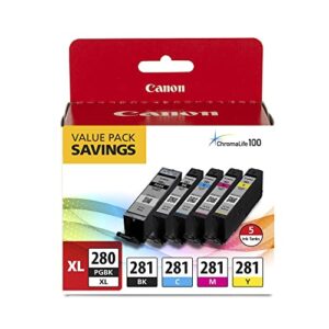 canon pgi-280xl/cli-281 5 color pack compatible to tr8520, tr7520, ts9120 series,ts8120 series, ts6120 series