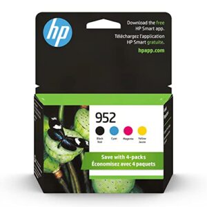 original hp 952 black, cyan, magenta, yellow ink cartridges (4 count -pack of 1) |works with hp officejet 8702,officejet pro 7720,7740,8210,8710,8720,8730, 8740 series|eligible for instant ink|x4e07an