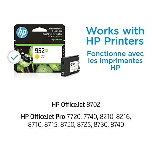 HP 952XL Yellow High-yield Ink Cartridge | Works with HP OfficeJet 8702, HP OfficeJet Pro 7720, 7740, 8210, 8710, 8720, 8730, 8740 Series | Eligible for Instant Ink | L0S67AN