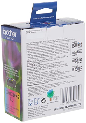 Brother Printer Genuine LC30133PKS 3-Pack High Yield Color Ink Cartridges, Page Yield Up to 400 Pages/Cartridge, Includes Cyan, Magenta and Yellow, LC3013