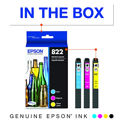 Epson 822 Standard Capacity, Cyan, Magenta, Yellow Jaune -Cartridge Combo Pack (822) for Select Epson Workforce Pro Printers