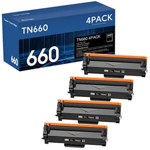 tn660 toner cartridge replacement compatible for brother tn 660 tn-660 tn630 high yield to use with hl-l2380dw hl-l2320d hl-l2340dw dcp-l2540dw mfc-l2700dw mfc-l2720dw printer (black, 4 pack)