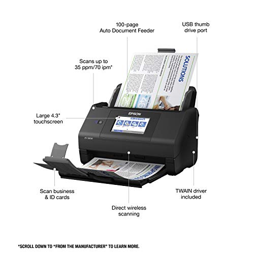 Epson Workforce ES-580W Wireless Color Duplex Desktop Document Scanner for PC and Mac with 100-sheet Auto Document Feeder (ADF) and Intuitive 4.3" Touchscreen