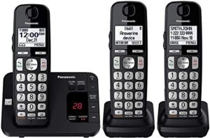 panasonic dect 6.0 expandable cordless phone system with answering machine and call blocking – 3 handsets – kx-tge433b (black)