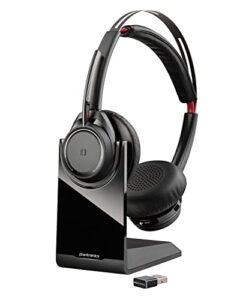poly – voyager focus uc with charge stand (plantronics) – bluetooth dual-ear (stereo) headset with boom mic – usb-a compatible with pc and mac – active noise canceling – works with teams, zoom & more