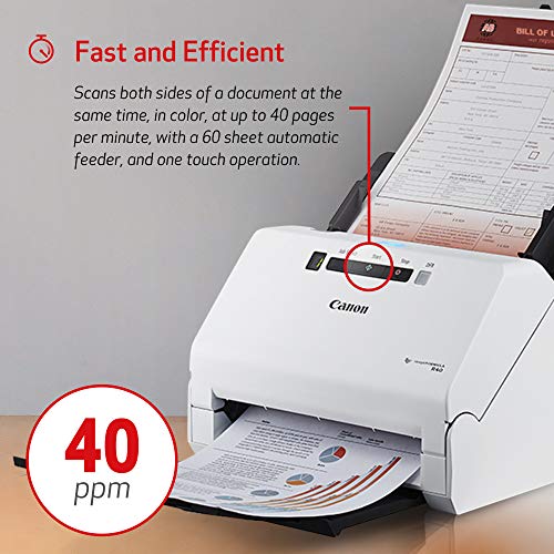 Canon imageFORMULA R40 Office Document Scanner For PC and Mac, Color Duplex Scanning, Easy Setup For Office Or Home Use, Includes Scanning Software