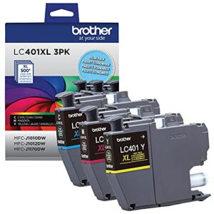 Brother Genuine LC401XL 3PK High Yield 3-Pack Color -Ink -Cartridges Includes 1- -Cartridge Each of Cyan, Magenta and Yellow -Ink.