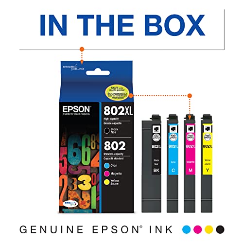 Epson T802XL-BCS DURABrite Ultra Black High Capacity and color Combo Pack Standard Capacity Cartridge Ink, Black and color combo pack