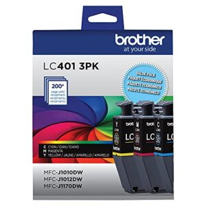 brother genuine lc401 standard yield 3-pack ink cartridges â€“ includes 1 cartridge each of cyan, magenta and yellow , 3 count (pack of 1)