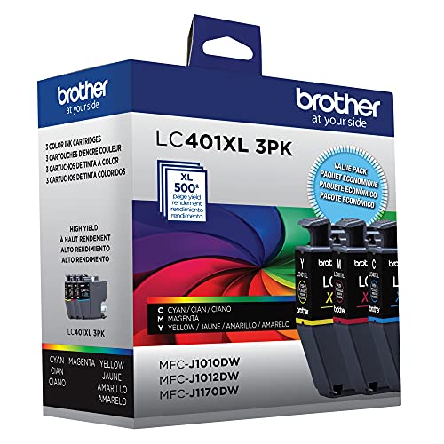 Brother Genuine LC401 Standard Yield 3-Pack Ink Cartridges â€“ Includes 1 Cartridge Each of Cyan, Magenta and Yellow , 3 Count (Pack of 1)