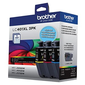 Brother Genuine LC401 Standard Yield 3-Pack Ink Cartridges â€“ Includes 1 Cartridge Each of Cyan, Magenta and Yellow , 3 Count (Pack of 1)