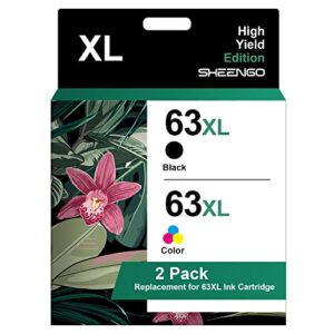 sheengo 63xl ink cartridge black/tri-color remanufactured replacement for hp 63 used deskjet 1112, 2130, 3630 series; envy 4510, 4520; officejet 3830, 4650, 5200 printer f6u63a f6u64a