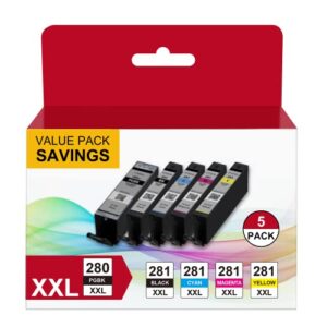pgi-280xxl/cli-281xxl 5-color value pack compatible ink cartridge replacement for canon 280xxl 281xxl high yield compatible to tr7520 tr8520 ts6120 ts6220 ts8120 ts8220 ts9120 ts9520 ts6320 (5 pack)