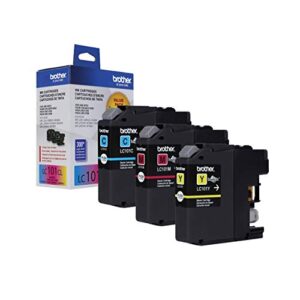 brother genuine standard yield color ink cartridges, lc1013pks, replacement color ink three pack, includes 1 cartridge each of cyan, magenta & yellow, page yield upto 300 pages/cartridge, lc101