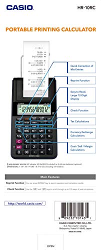 Casio HR-10RC Printing Calculator 1.7" x 4" x 8.2"