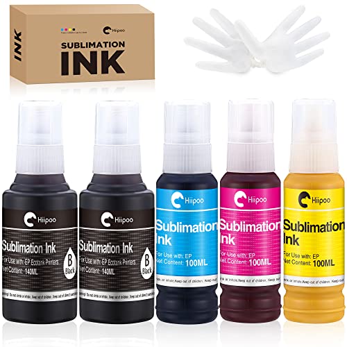 Hiipoo 580ML Sublimation Ink for EcoTank Supertank Inkjet Printer ET-2400 ET-2720 ET-2760 ET-2800 ET-2803 ET-2850 ET-3760 ET-4800 ET-15000 Heat Press Transfer on T-Shirt (Autofill/ICC-Free/Anti-UV)