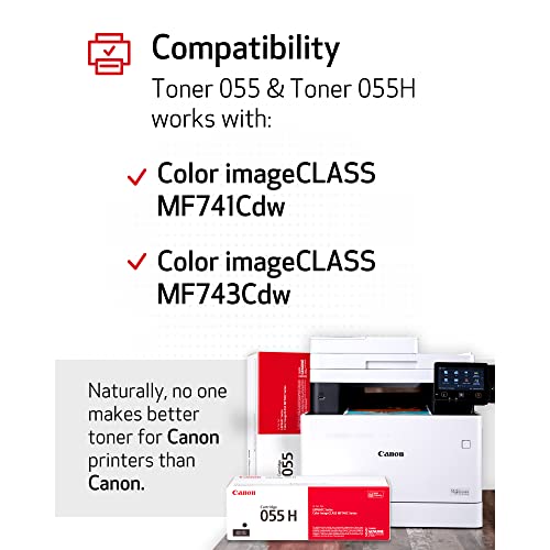 Canon Genuine Toner, Cartridge 055 Black (3016C001) 1 Pack, for Canon Color imageCLASS MF741Cdw, MF743Cdw, MF745Cdw, MF746Cdw, LBP664Cdw Laser Printers