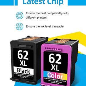 62XL Ink Cartridges Black and Color Replacement for HP 62XL Ink Cartridges Combo Pack, Remanufactured for HP Ink 62 Works with HP Envy 7645 7640 5660 5540 5642 and HP OfficeJet 200 250 5740 (2 Packs)