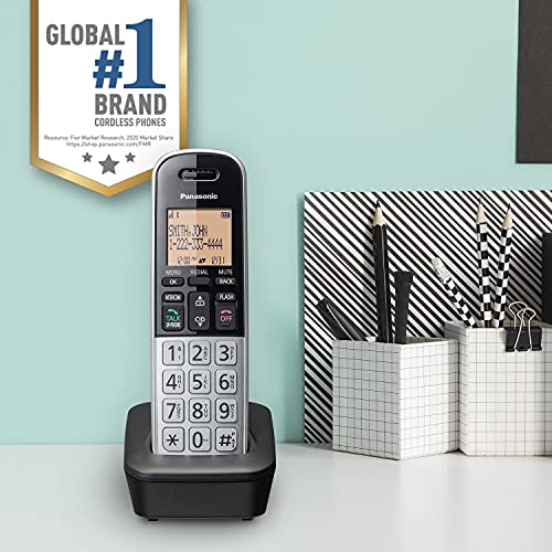 Panasonic Compact Cordless Phone with DECT 6.0, 1.6" Amber LCD and Illuminated HS Keypad, Call Block, Caller ID, Multiple Display Languages - 1 Handset - KX-TGB810S (Black/Silver)