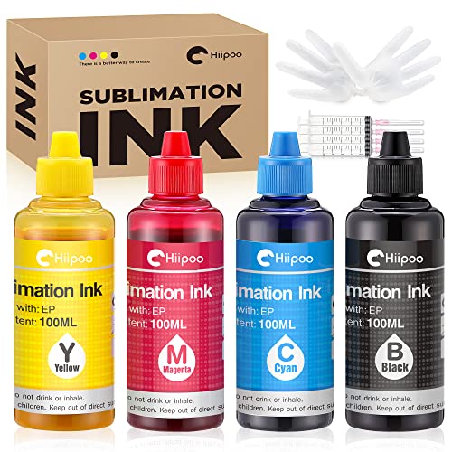 Hiipoo Sublimation Ink Refilled Bottles Work with WF7710 ET2760 ET2720 ET2803 ET2800 ET15000 C88 C88+ Inkjet Printer Heat Press Transfer on Mugs Plates T-Shirts Pillows Phone Case