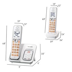 Panasonic DECT 6.0 Expandable Cordless Phone with Answering Machine and Smart Call Block - 2 Cordless Handsets - KX-TGD632W (White/Silver)