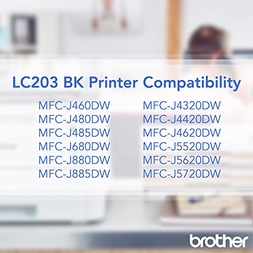 Brother Genuine High Yield Black Ink Cartridges, LC2032PKS, Replacement Black Ink Two Pack, Includes 2 Cartridges of Black Ink, Page Yield Up To 550 Pages/Cartridge, LC203