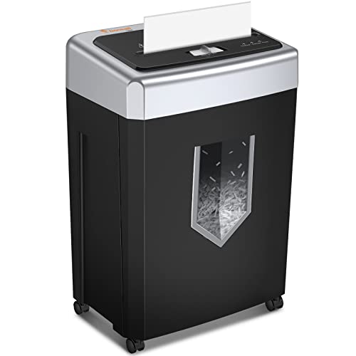 Bonsaii 14-Sheet Home Office Paper Shredder, 40-Minute Shredder for Home Use, Cross Cut Heavy Duty Shredder, CDs, Mails, Staple, Clip, with 4 Casters (C169-B)