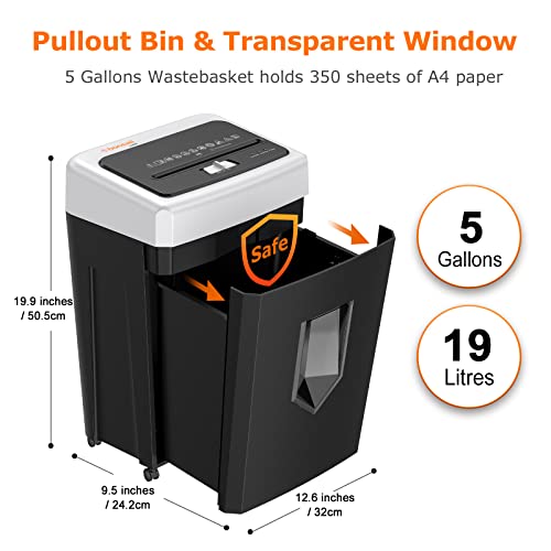 Bonsaii 14-Sheet Home Office Paper Shredder, 40-Minute Shredder for Home Use, Cross Cut Heavy Duty Shredder, CDs, Mails, Staple, Clip, with 4 Casters (C169-B)