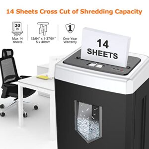 Bonsaii 14-Sheet Home Office Paper Shredder, 40-Minute Shredder for Home Use, Cross Cut Heavy Duty Shredder, CDs, Mails, Staple, Clip, with 4 Casters (C169-B)