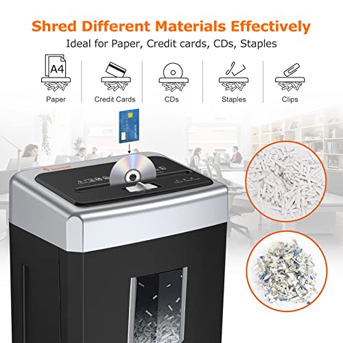 Bonsaii 14-Sheet Home Office Paper Shredder, 40-Minute Shredder for Home Use, Cross Cut Heavy Duty Shredder, CDs, Mails, Staple, Clip, with 4 Casters (C169-B)