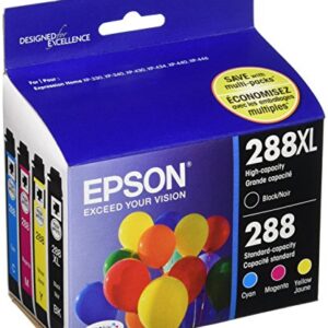 Epson T288XL-BCS Black High Capacity and Color Standard Capacity Ink Cartridges, C/M/Y/K 4-Pack