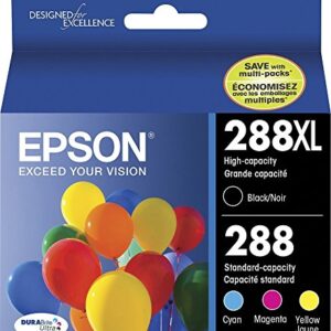 Epson T288XL-BCS Black High Capacity and Color Standard Capacity Ink Cartridges, C/M/Y/K 4-Pack