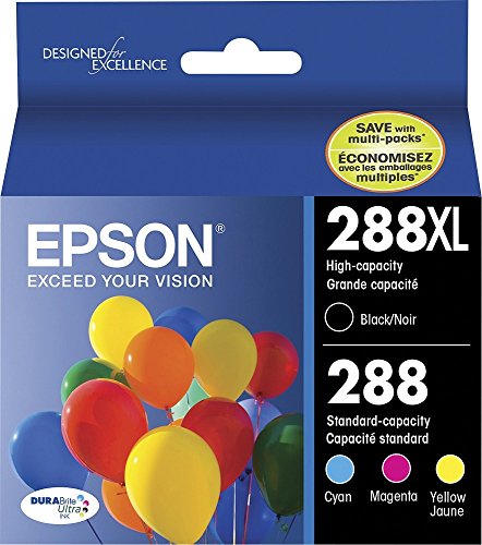 Epson T288XL-BCS Black High Capacity and Color Standard Capacity Ink Cartridges, C/M/Y/K 4-Pack