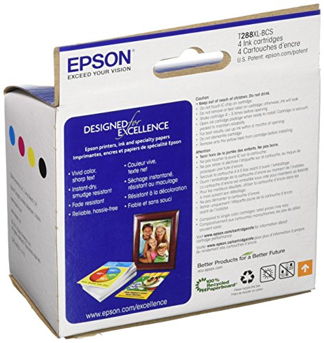 Epson T288XL-BCS Black High Capacity and Color Standard Capacity Ink Cartridges, C/M/Y/K 4-Pack