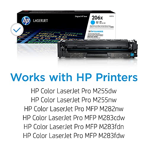 HP 206X Cyan High-yield Toner Cartridge | Works with HP Color LaserJet Pro M255, HP Color LaserJet Pro MFP M282, M283 Series | W2111X