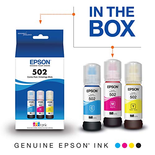 EPSON T502 EcoTank Ink Ultra-high Capacity Bottle Color Combo Pack (T502520-S) for select Epson EcoTank Printers