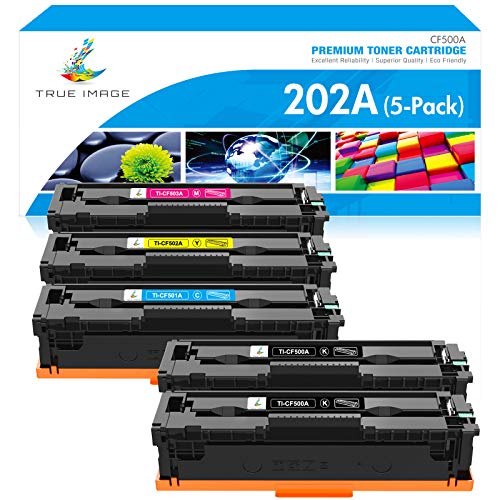 TRUE IMAGE Compatible Toner Cartridge Replacement for HP 202A CF500A 202X HP Color Pro MFP M281fdw M281cdw M254dw M281fdn M254dn M254nw M281 M254 Toner Printer Ink (Black Cyan Yellow Magenta, 5-Pack)