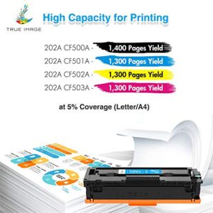 TRUE IMAGE Compatible Toner Cartridge Replacement for HP 202A CF500A 202X HP Color Pro MFP M281fdw M281cdw M254dw M281fdn M254dn M254nw M281 M254 Toner Printer Ink (Black Cyan Yellow Magenta, 5-Pack)