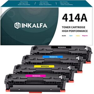 inkalfa 414a toner cartridges 4 pack (with chip) compatible replacement for hp 414a 414x w2020a w2020x work for hp color pro mfp m479fdw m479fdn m454dw m454dn m479 m454 printer toner