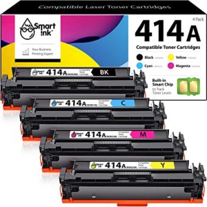 smart ink compatible toner cartridge replacement for hp 414a 414 a with built-in chip (4 pack) to use with color laserjet pro mfp m479fdw m479fdn m479fdw m454dw m454dn (black cyan magenta yellow)