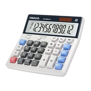 calculator extra large display solar big buttons 12 digits desktop calculator with round-up, memory function (os-200ml)