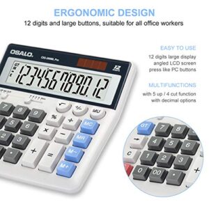 Calculator Extra Large Display Solar Big Buttons 12 Digits Desktop Calculator with Round-up, Memory Function (OS-200ML)