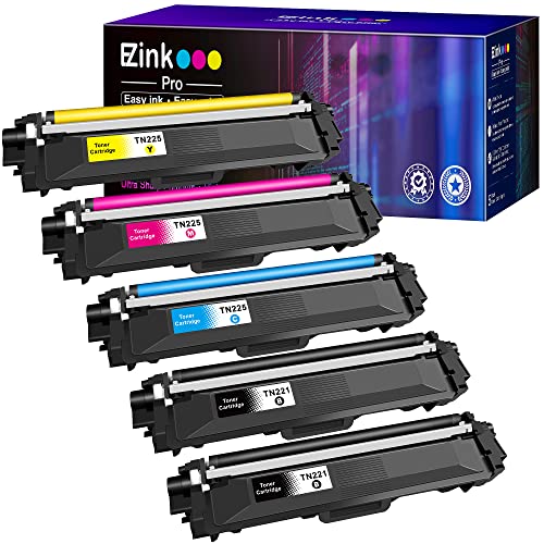 E-Z Ink Pro Compatible Toner Cartridges Replacement for Brother TN221 TN225 to Use with HL-3170CDW MFC-9130CW MFC-9330CDW HL-3180CDW HL-3140CW Printer (2 Black, 1 Cyan, 1 Magenta, 1 Yellow, 5 Pack)