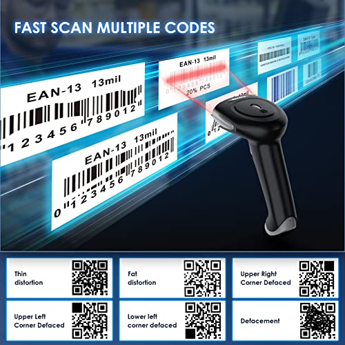 Eyoyo Barcode Scanner, 2500mAh Wireless Barcode Scanner for Inventory, Cordless Vibration Bluetooth Barcode Scanner, Handheld 2D Barcode Scanner Qr Code Scanner for Phone Laptop Tablet and Computer